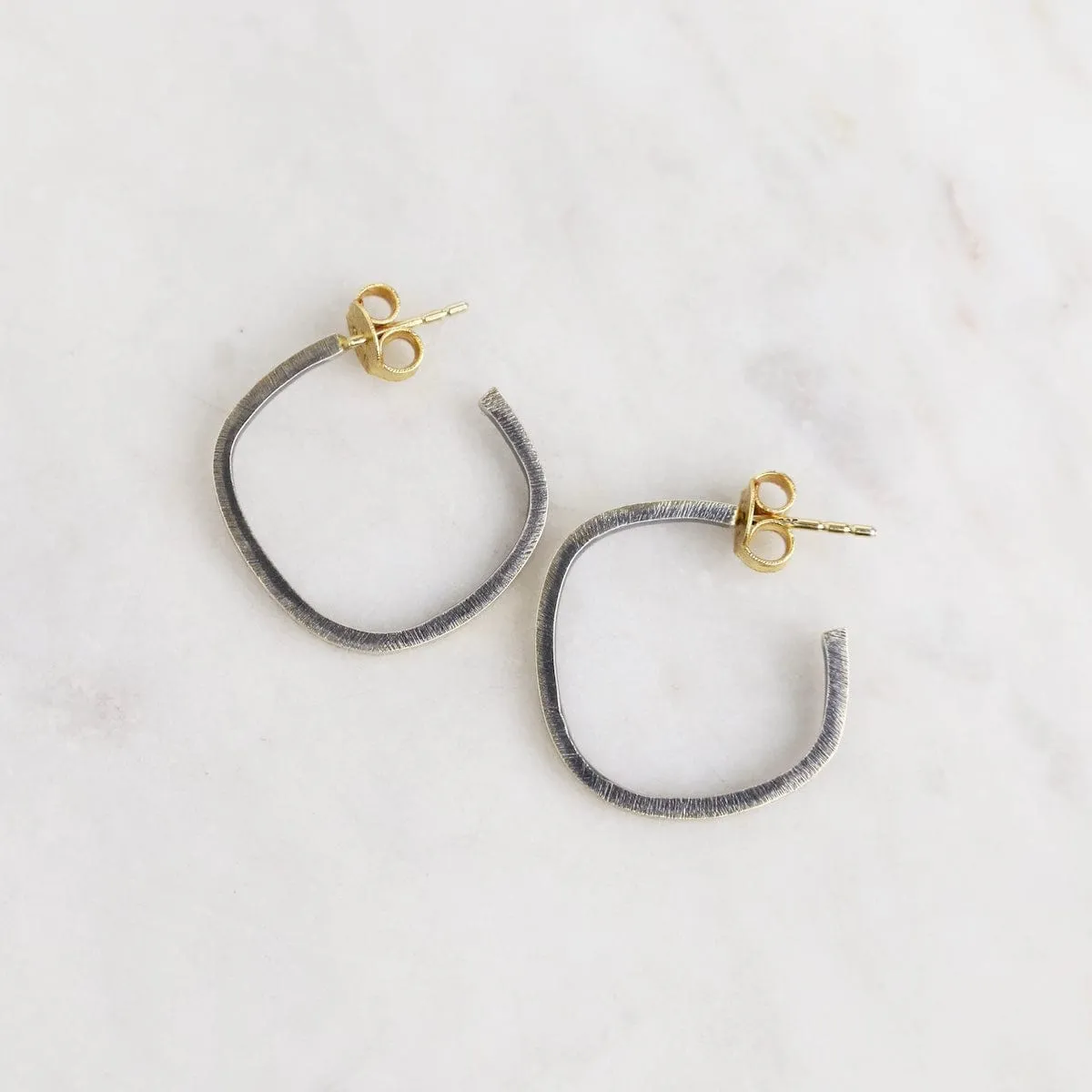 Dark Rhodium And Gold Rectangular Hoops