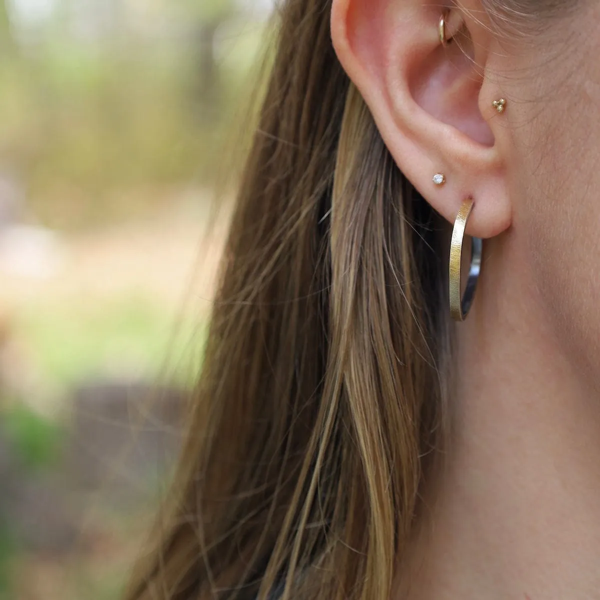 Dark Rhodium And Gold Rectangular Hoops