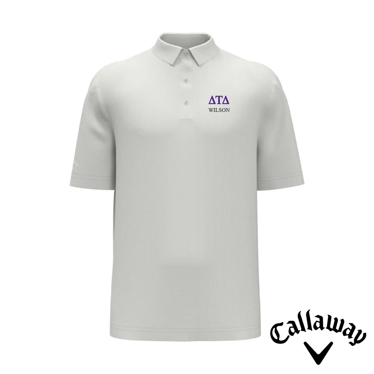 Delt White Callaway Greek Letter Golf Polo