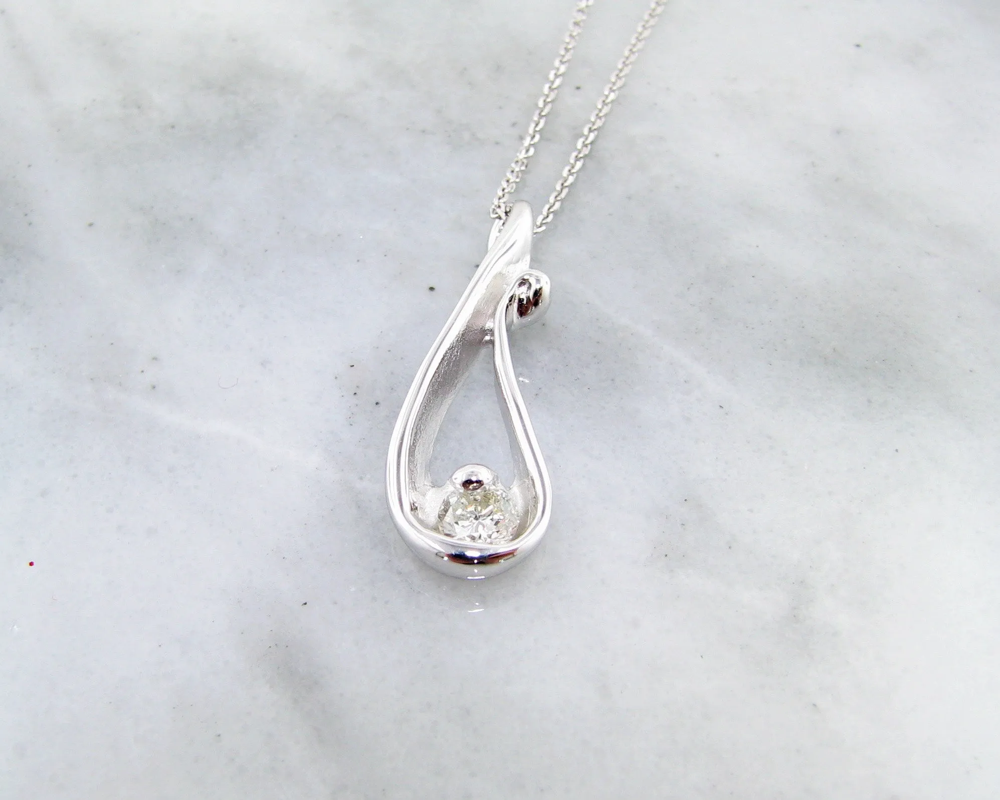 Diamond White Gold Necklace, Raindrop