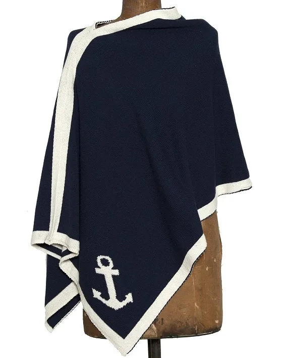 Eco-Conscious Nautical Anchor Knit Poncho