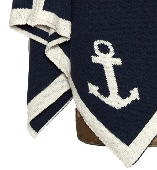 Eco-Conscious Nautical Anchor Knit Poncho