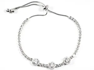 Elegant Classic Triple Round Halo CZ Draw String Silver Bracelet