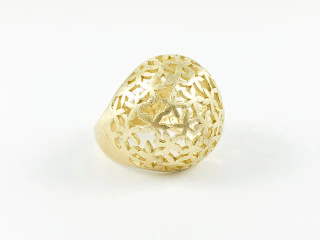 Floral Gold Brushed Ball Shape Brass Ring