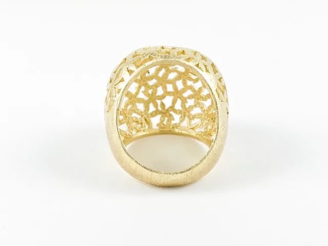 Floral Gold Brushed Ball Shape Brass Ring