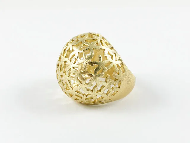 Floral Gold Brushed Ball Shape Brass Ring