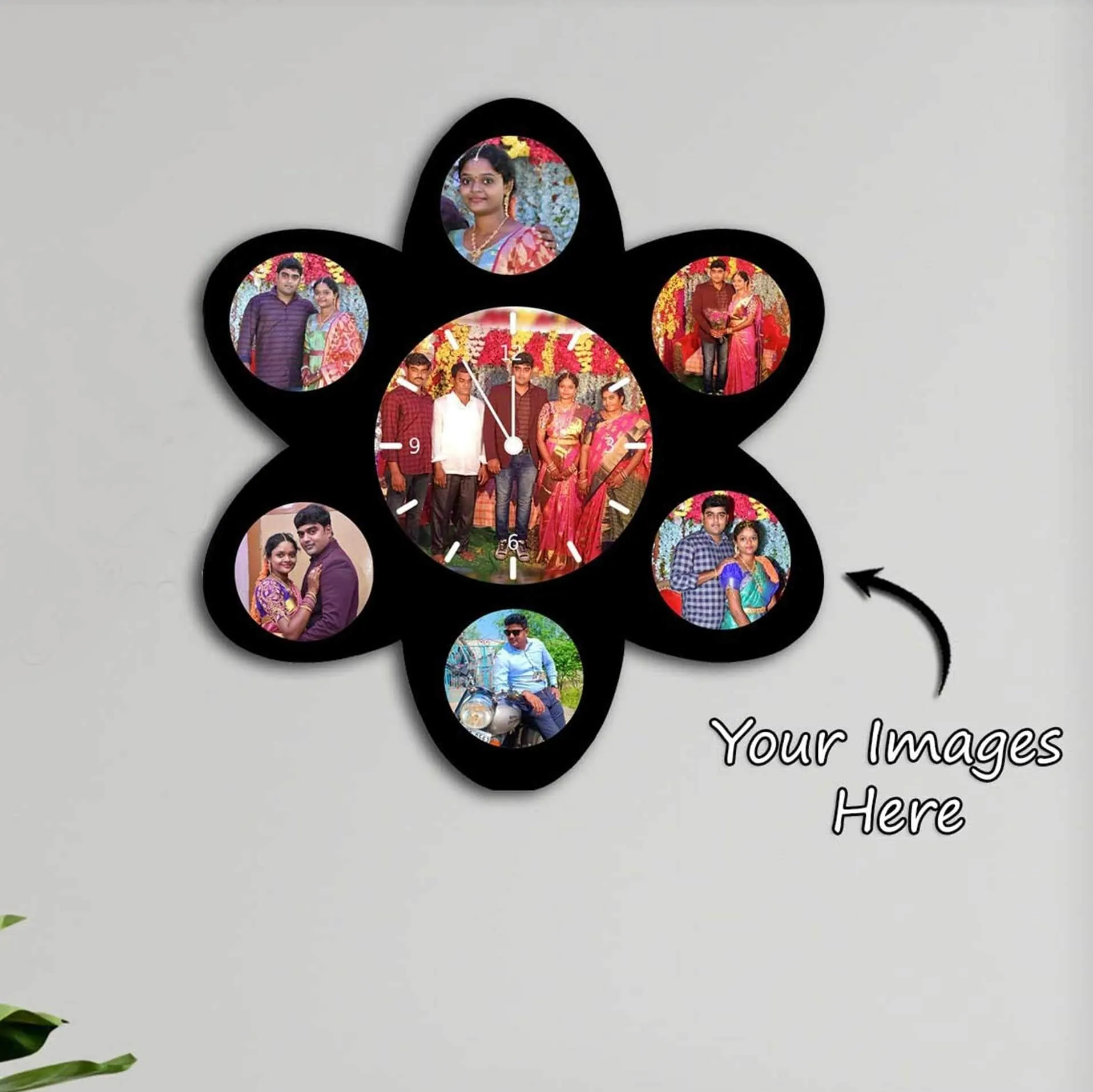 Flower Wooden Photo Wall Clock