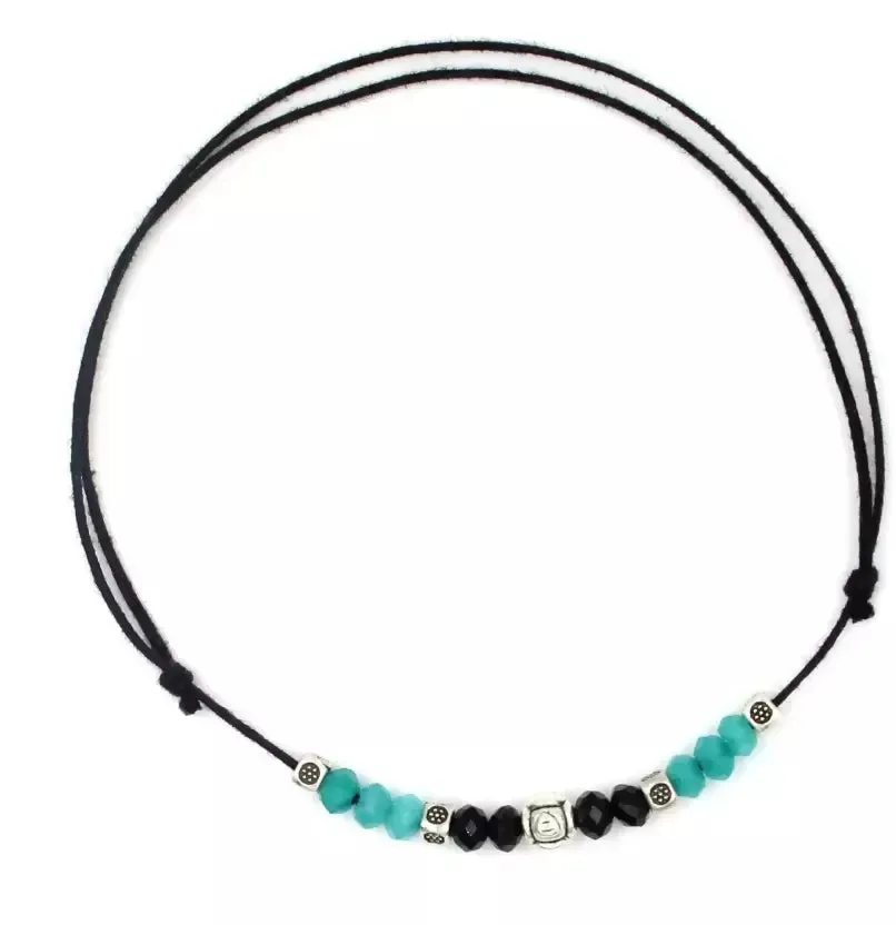 Gurjari Jewellers New Black Thread anklet with OXIDISED   Turquoise BATI beads for girls and women Cotton Dori Anklet