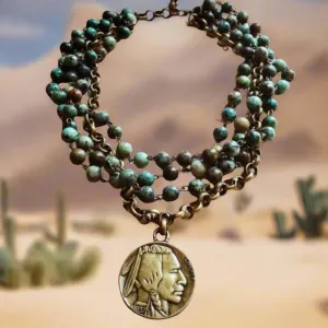 Handcrafted African Turquoise Necklace with Coin