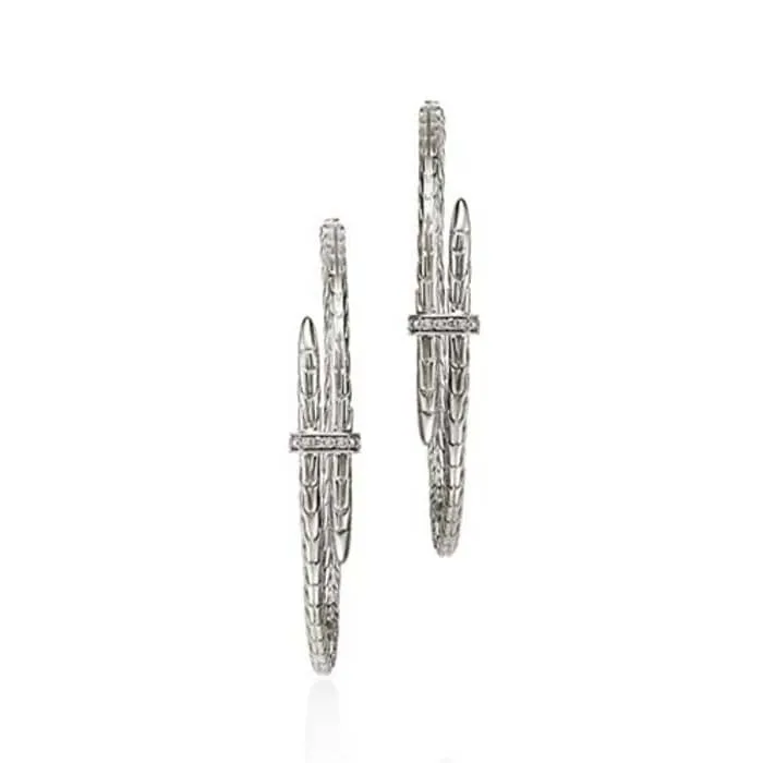 John Hardy Spear Hoop Earrings with Diamonds in Sterling Silver