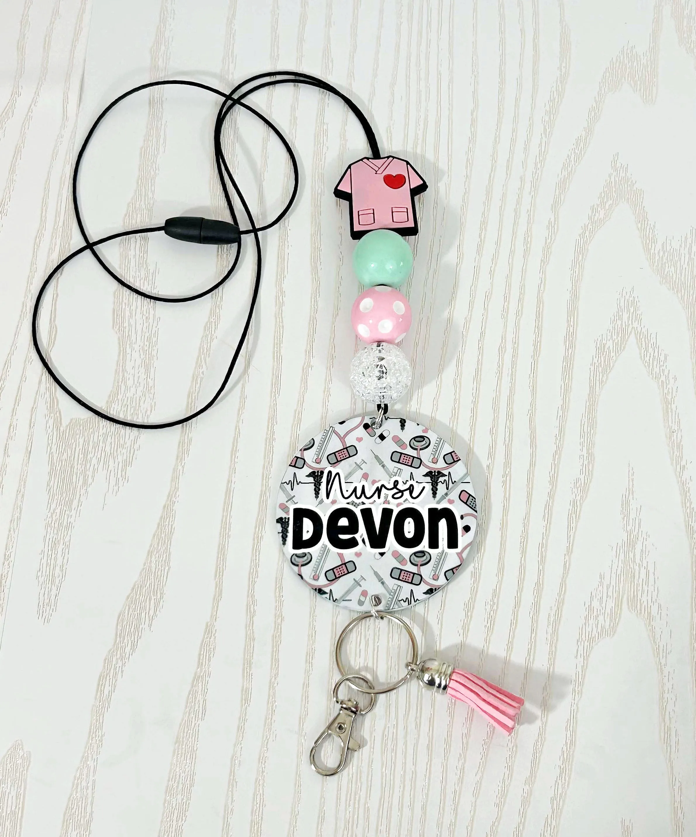 Kenzie's Boutique Handmade Personalized Nurse Lanyard - Stylish Cute Beaded Design - Breakaway Clasp for ID Badges and Keys - Appreciation Week - Graduation Gift- Practitioner - School Hospital Scrubs