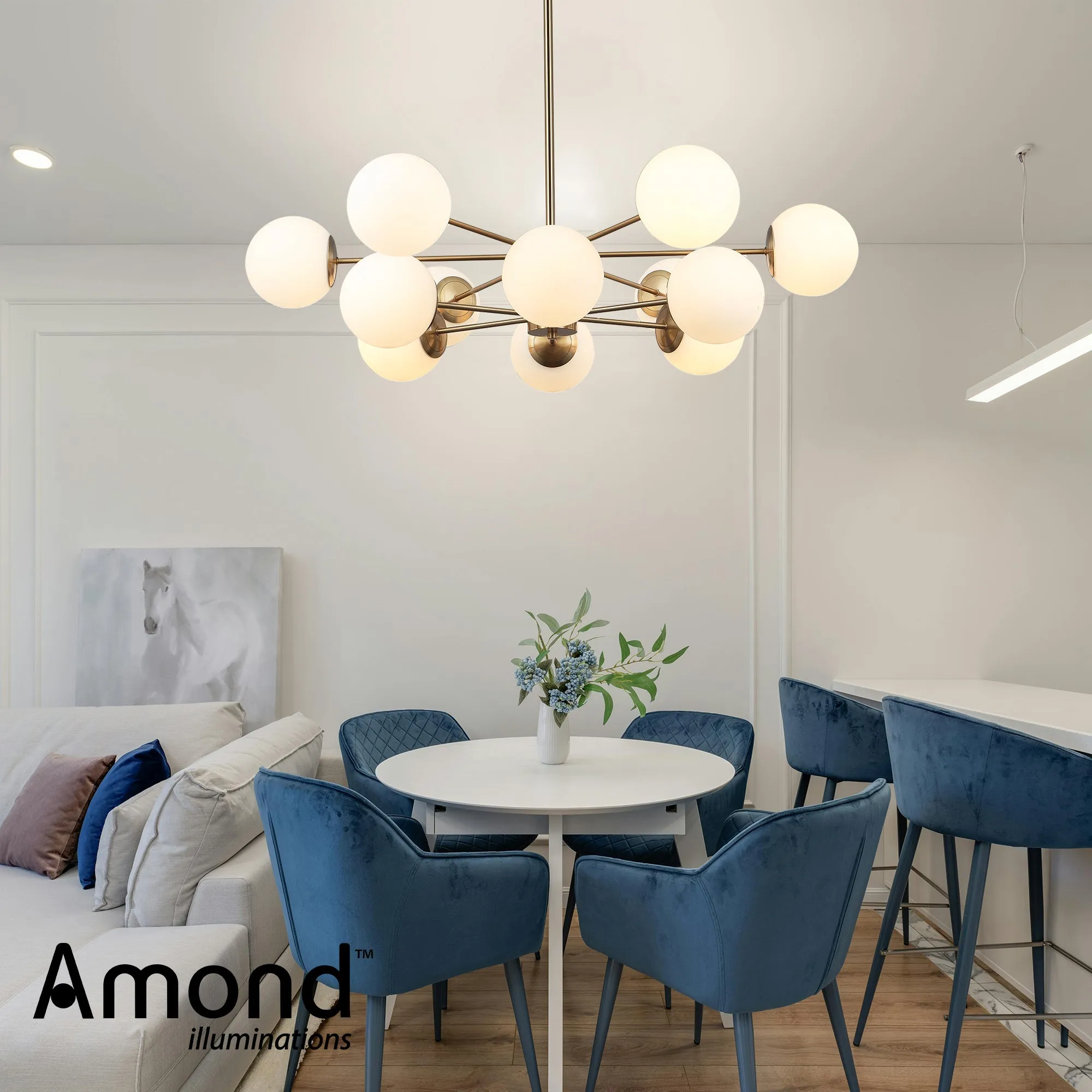 Kerang 12 Light Bronze and Opal Glass Industrial Pendant by Amond