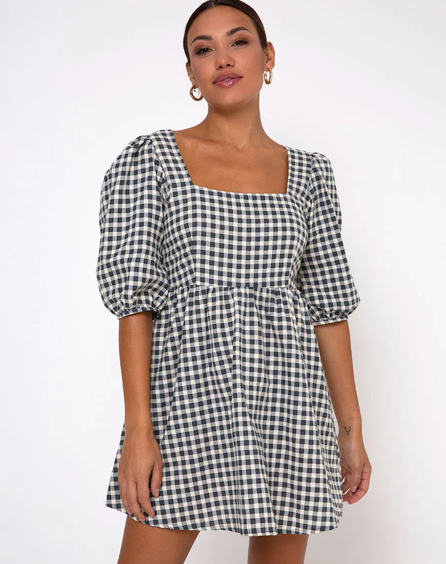 Kezie Skater Dress in Gingham Cream