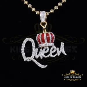 King Of Bling's King 2ct Real Moissanite Sterling Silver Yellow QUEEN with CROWN BELL Pendant