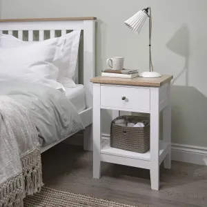 Leines 1 Drawer Bedside Table in White & Oak