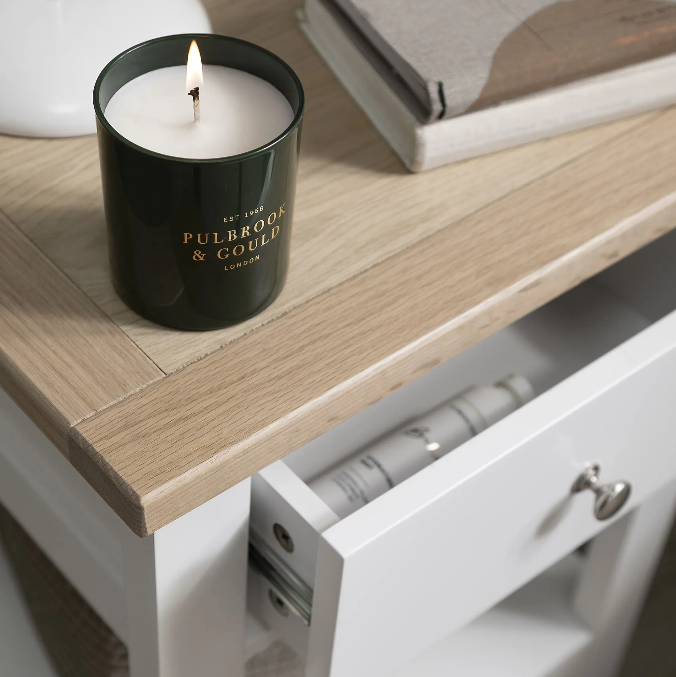 Leines 1 Drawer Bedside Table in White & Oak