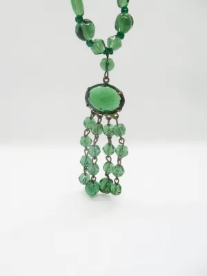 Lovely Long Deco Green Beaded Necklace with Drops