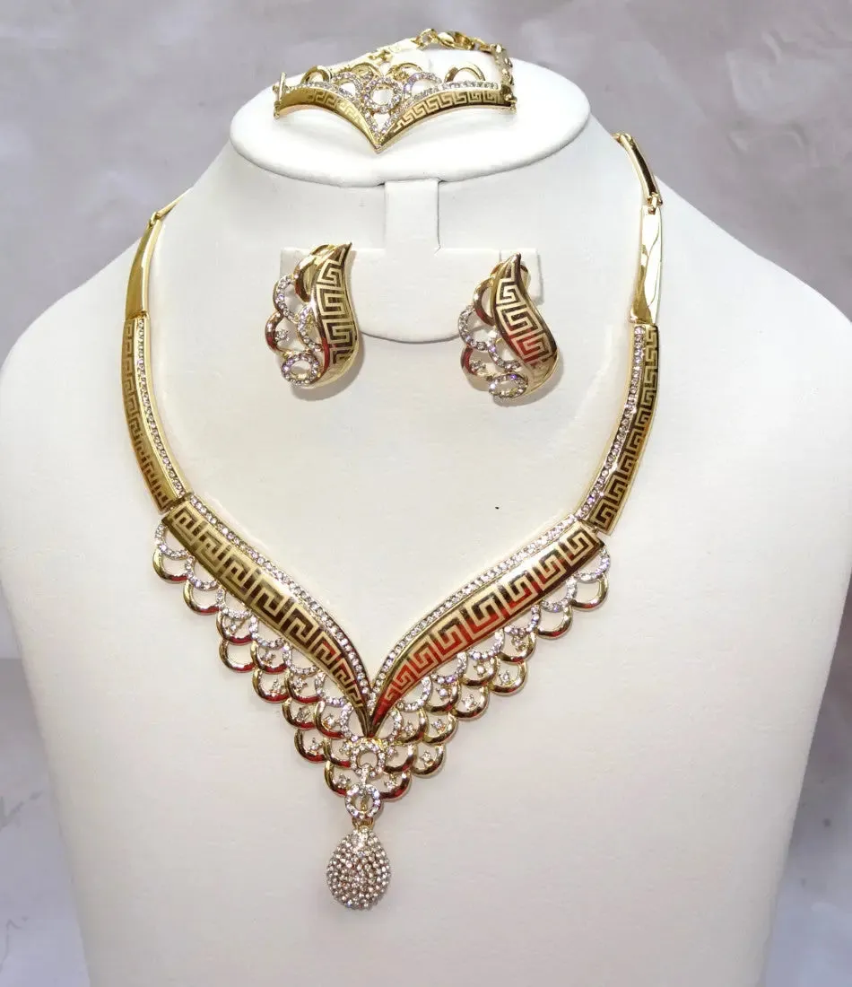 Lovely Rhinestone Gold Plated Rhinestones Party Necklace Earring Jewelry Set