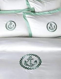 Luxe Nautique Bedding: Embroidered Circle Anchor Bedding