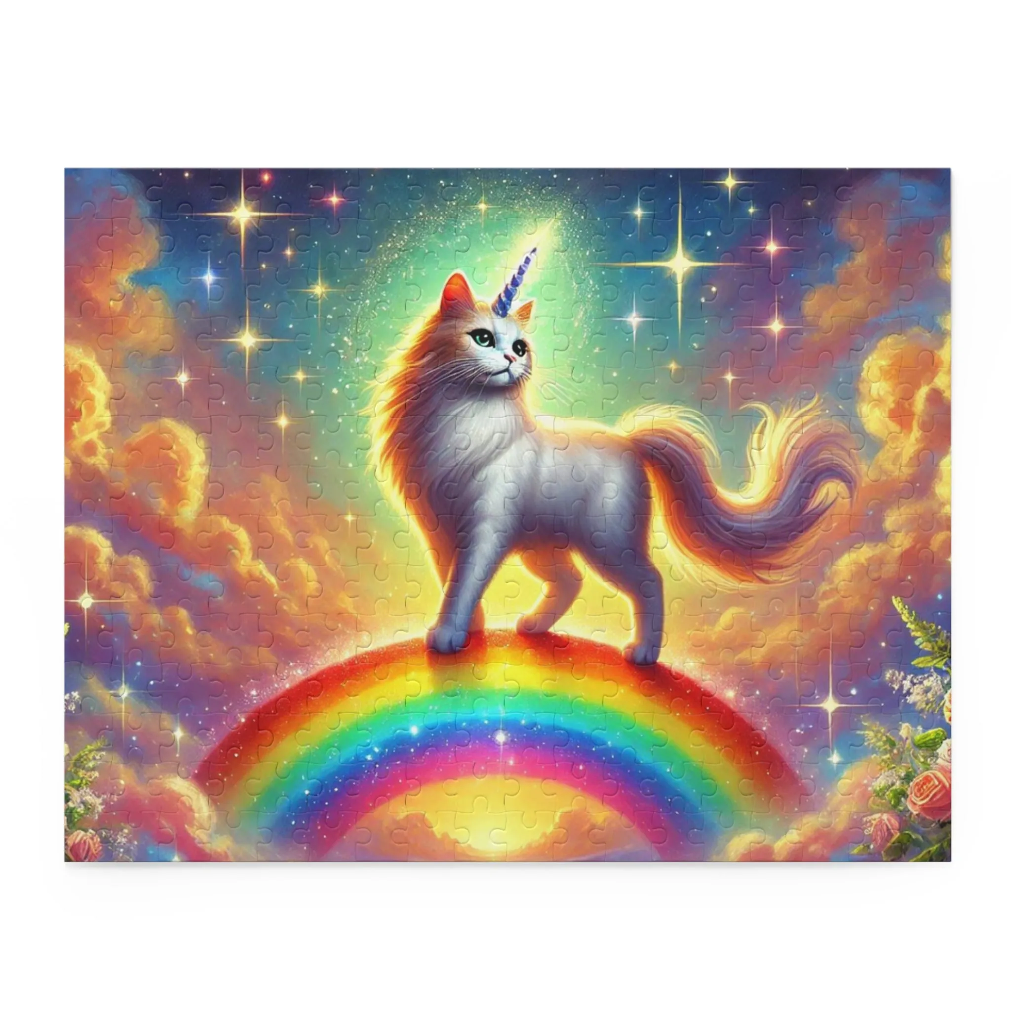 Magic Rainbow Bridge Caticorn Puzzle - Cat Unicorn Gift 120, 252, or 500 -piece options