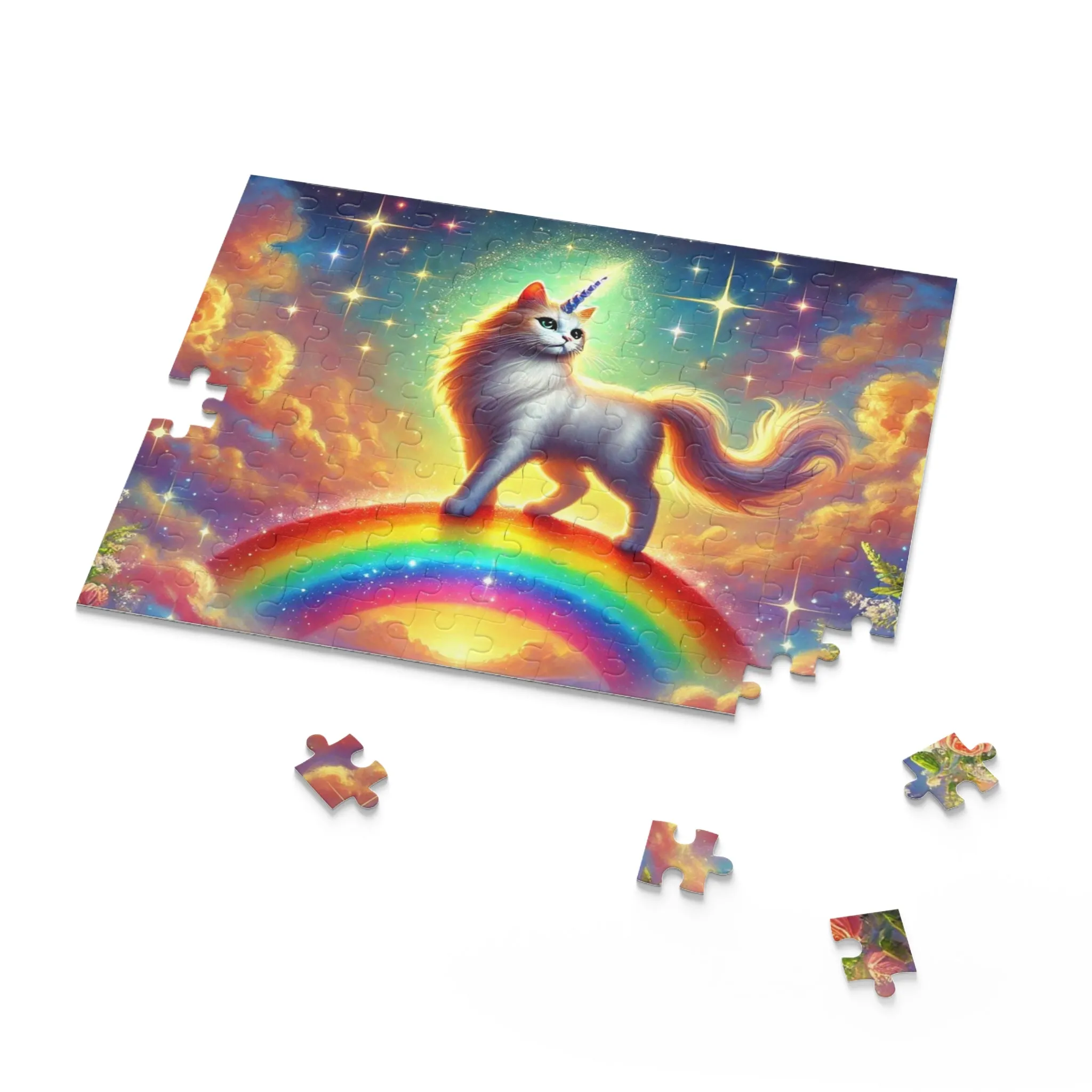 Magic Rainbow Bridge Caticorn Puzzle - Cat Unicorn Gift 120, 252, or 500 -piece options