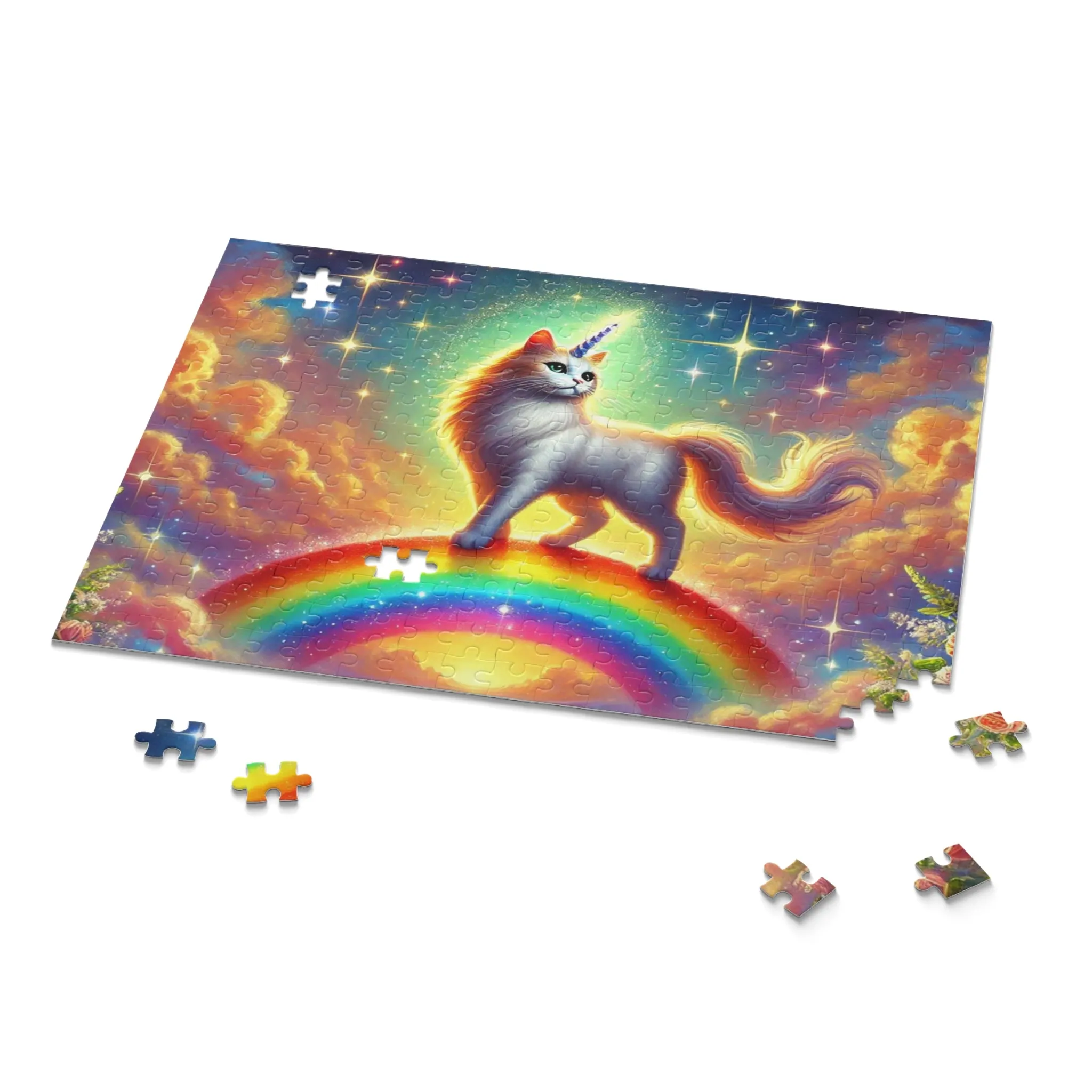 Magic Rainbow Bridge Caticorn Puzzle - Cat Unicorn Gift 120, 252, or 500 -piece options