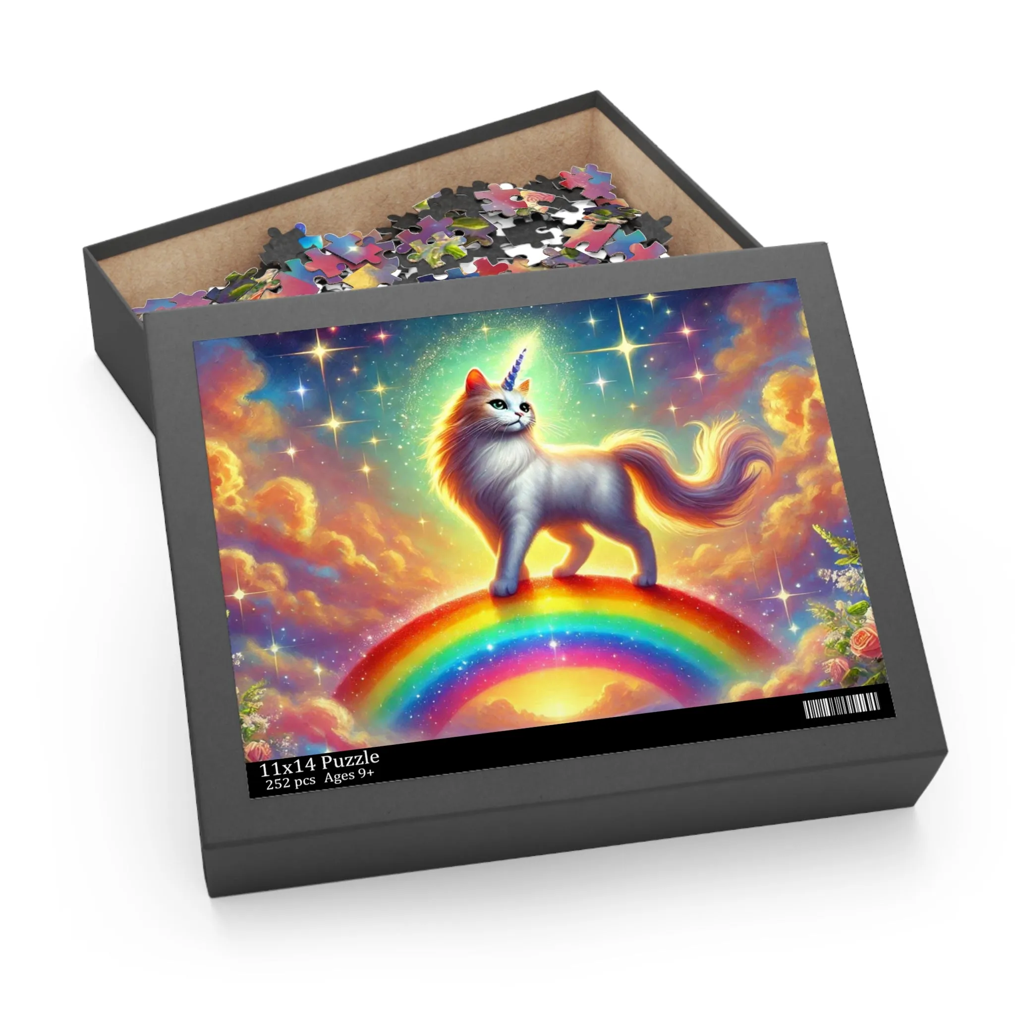 Magic Rainbow Bridge Caticorn Puzzle - Cat Unicorn Gift 120, 252, or 500 -piece options