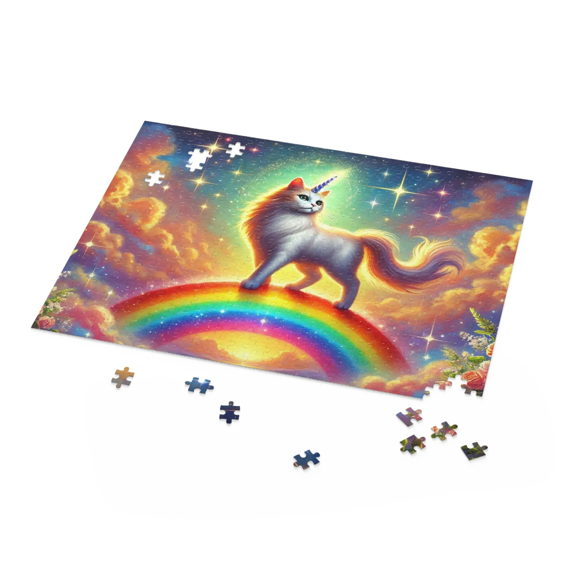 Magic Rainbow Bridge Caticorn Puzzle - Cat Unicorn Gift 120, 252, or 500 -piece options