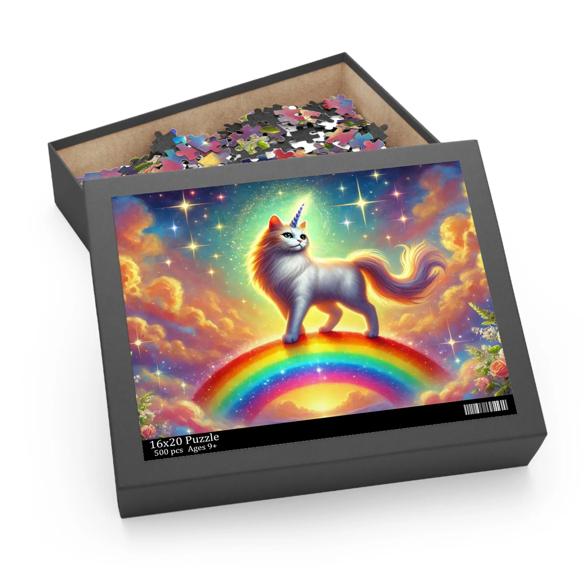 Magic Rainbow Bridge Caticorn Puzzle - Cat Unicorn Gift 120, 252, or 500 -piece options