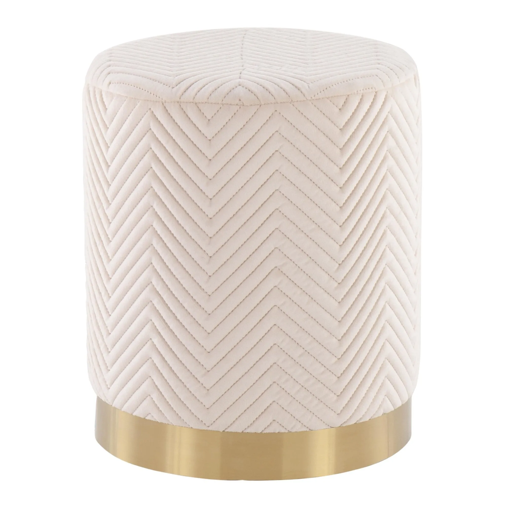 Marla Contemporary/Glam Chevron Ottoman in Gold Steel and Cream Velvet by LumiSource