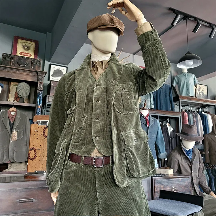 Men's Corduroy Safari Suit Jacket Green