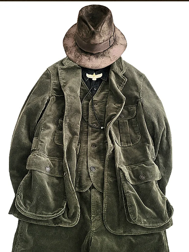 Men's Corduroy Safari Suit Jacket Green