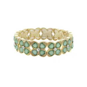 Mint Green Crystal Clover Stretch Bracelet