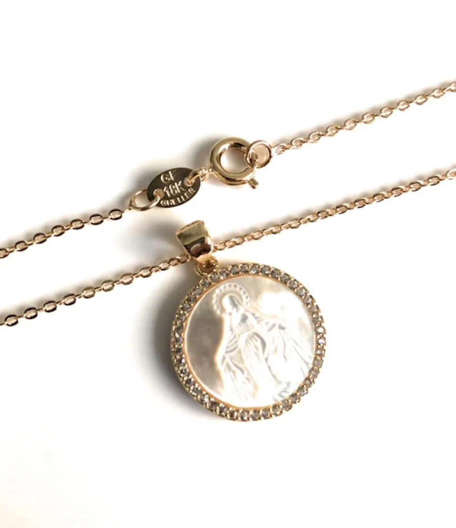 Miraculous Mother of Pearl Pendant Necklace 18K Gold Plated Chain