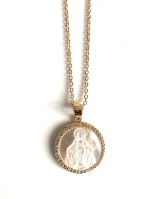 Miraculous Mother of Pearl Pendant Necklace 18K Gold Plated Chain