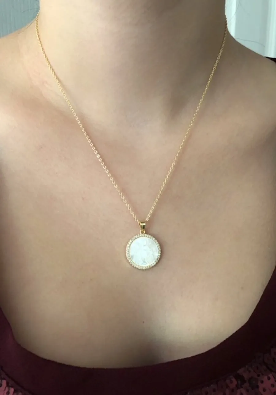 Miraculous Mother of Pearl Pendant Necklace 18K Gold Plated Chain