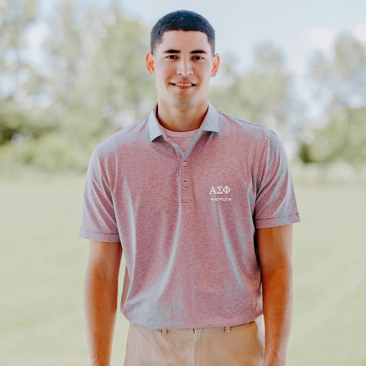 New! Alpha Sig Personalized Johnnie-O Striped Polo