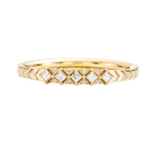 ORDER ONLY: 18K Gold Engraved Ring with Five Carre-Cut Diamonds