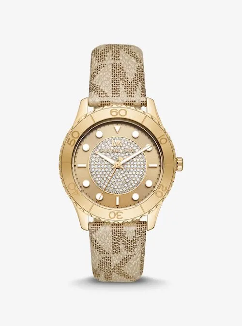 Oversized Runway Dive Pavé Gold-Tone and Metallic Logo Watch