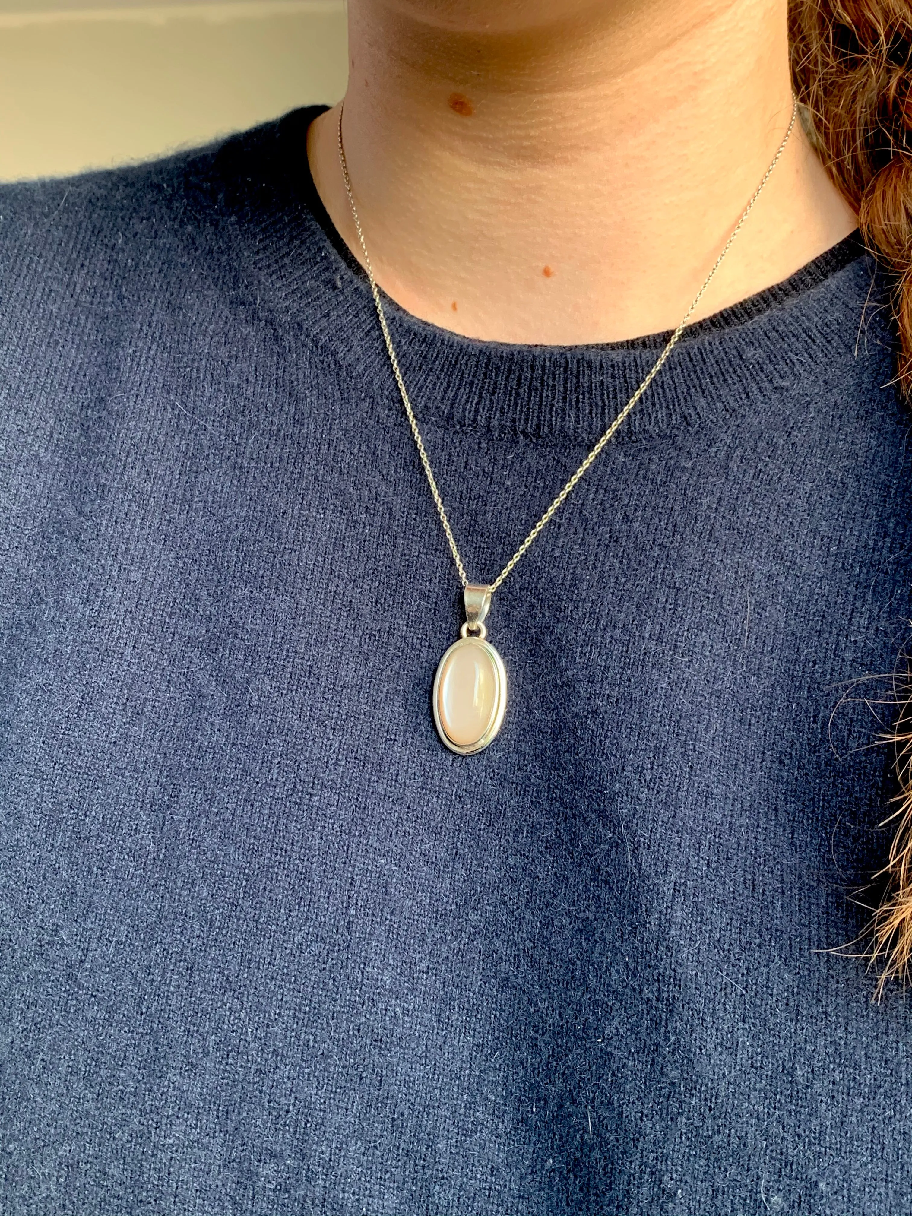 Peach Moonstone Brea Pendant - Long Oval (One of a kind)