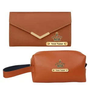 Personalized Ladies Wallet & Pouch Set - Stylish Purse for Women - Tan