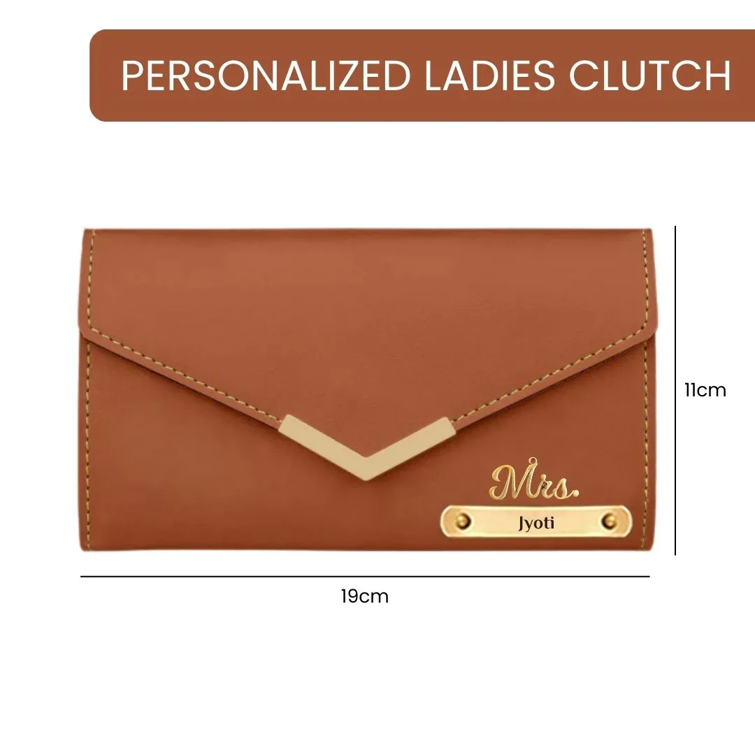 Personalized Ladies Wallet with Name & Mrs. Charm - Tan