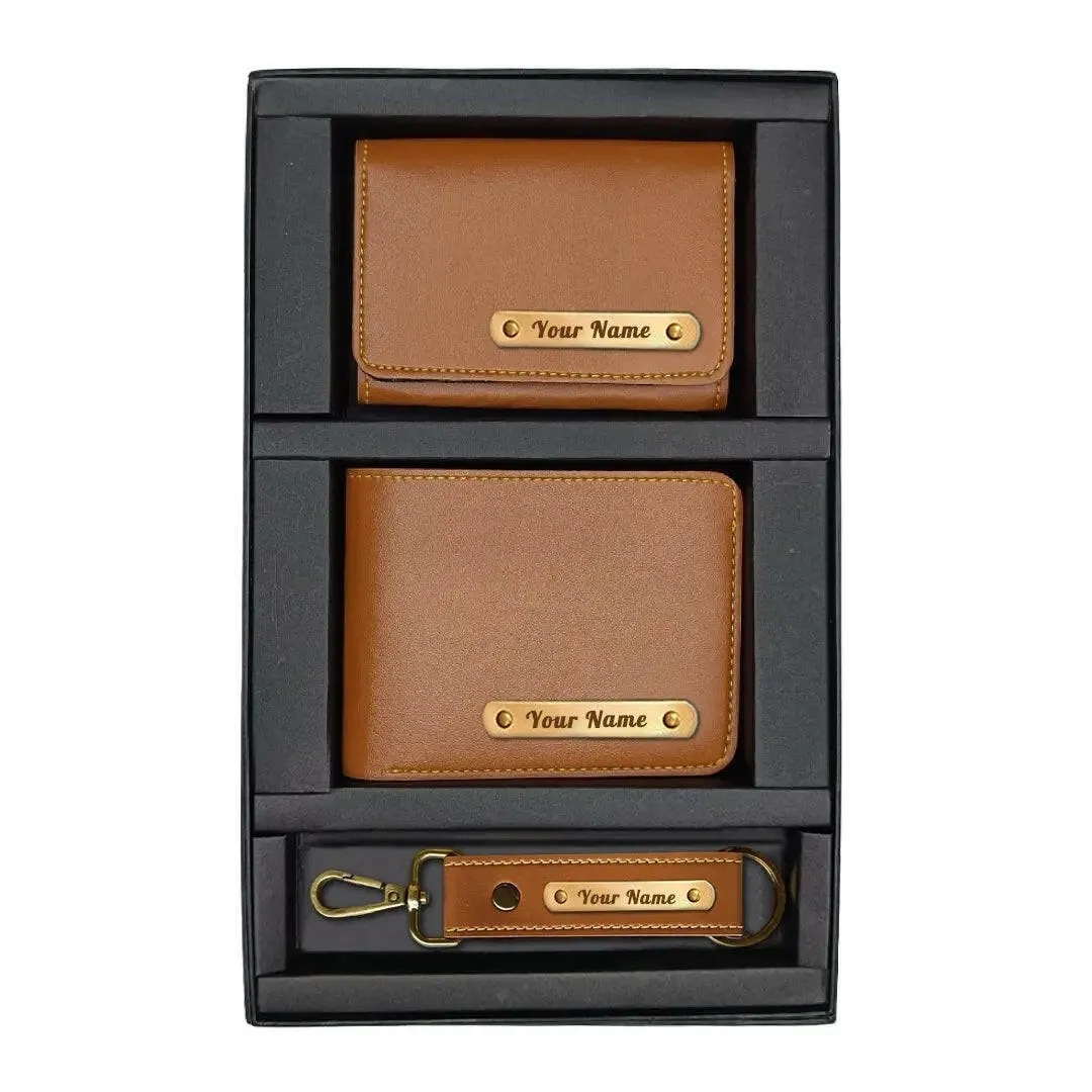 Personalized Name Mens Combo 3 in 1 Gift Set - Tan