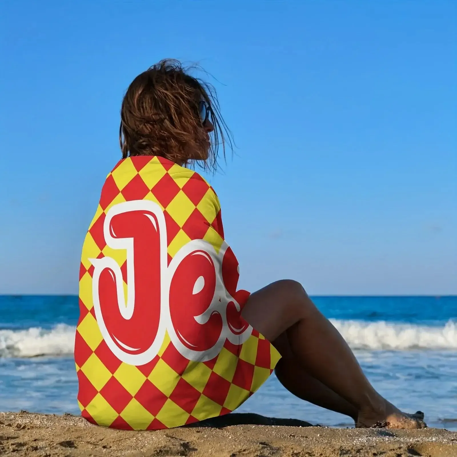 Personalized Oversized Retro Checkered Name Beach Towel