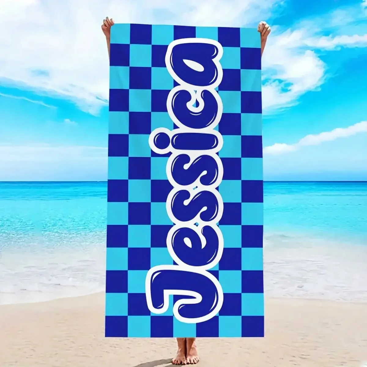 Personalized Oversized Retro Checkered Name Beach Towel