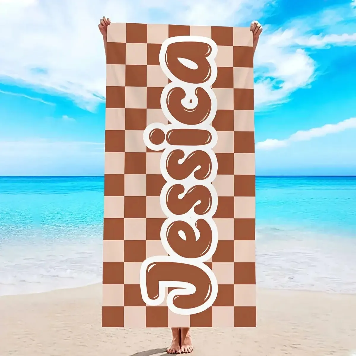 Personalized Oversized Retro Checkered Name Beach Towel