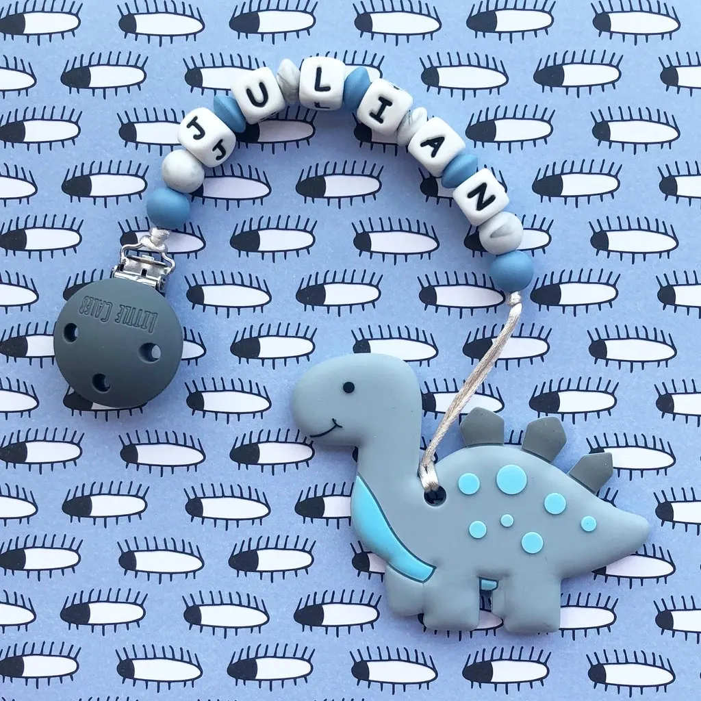 Personalized Teether: Cute Dinosaur (Grey)