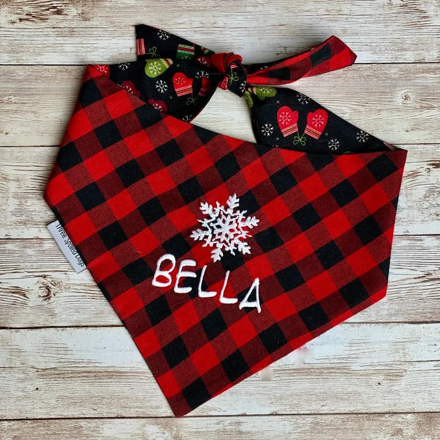 Pinks and Reds Personalized Flannel Dog Scarf with Name Embroidered