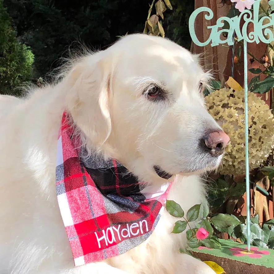 Pinks and Reds Personalized Flannel Dog Scarf with Name Embroidered