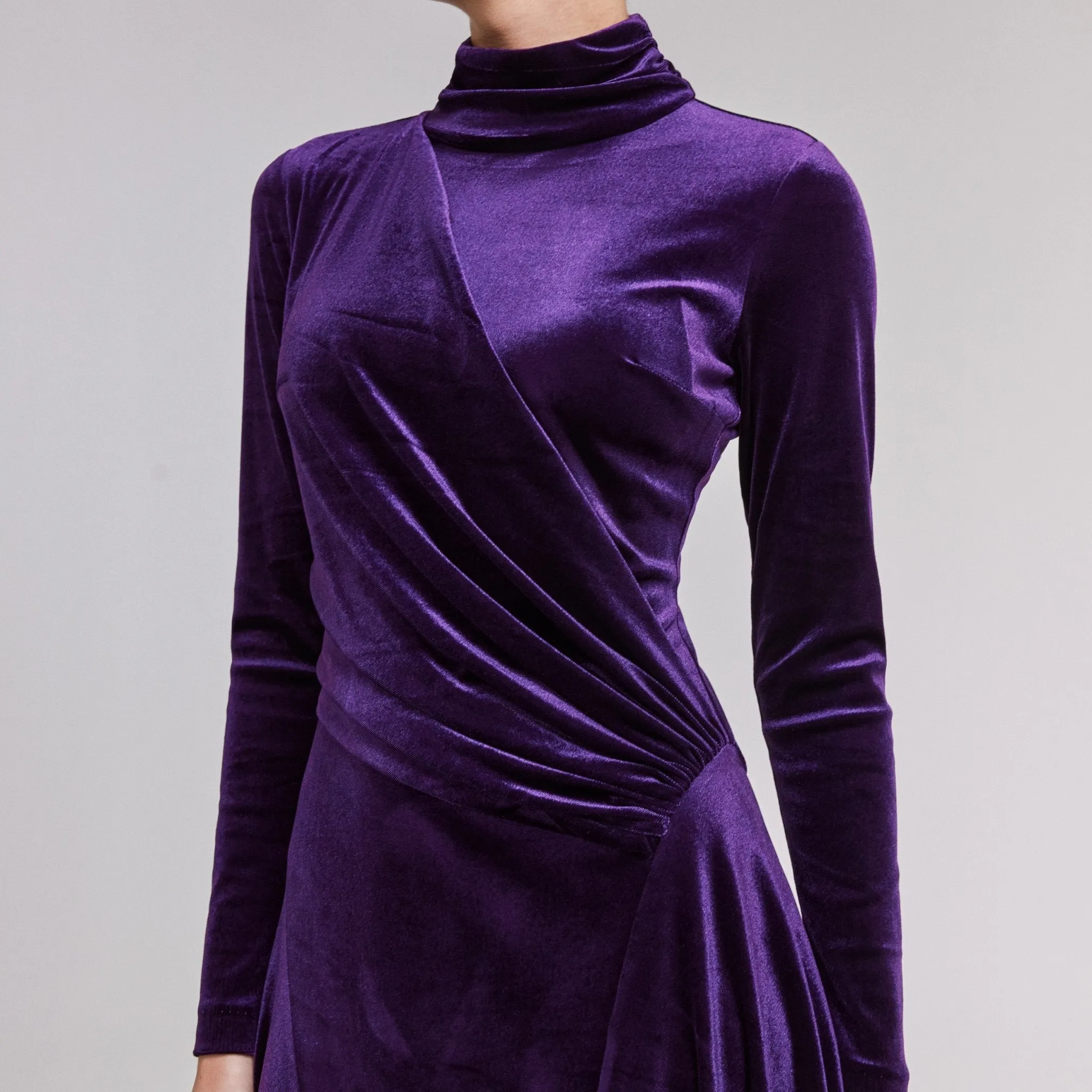 Purple Velvet Mock Neck Maxi Dress